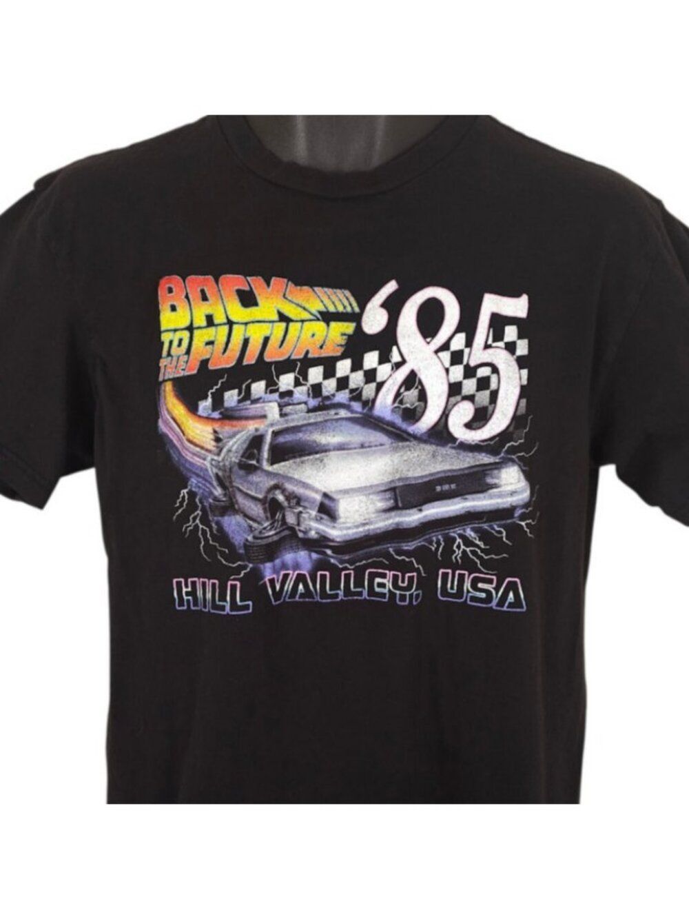 Back To The Future Racing T Shirt Mens Size Large Black Hill Valley USA
